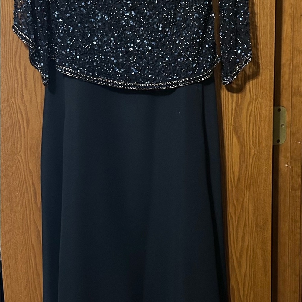 JKara Navy Blue Beaded Evening Gown